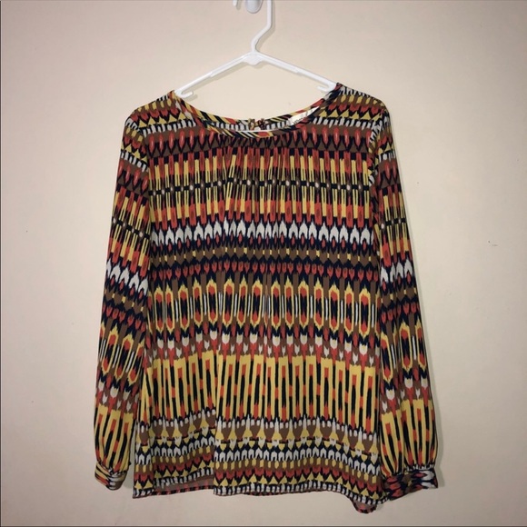 Veronica M yellow orange long sleeve flowy blouse - Picture 2 of 5